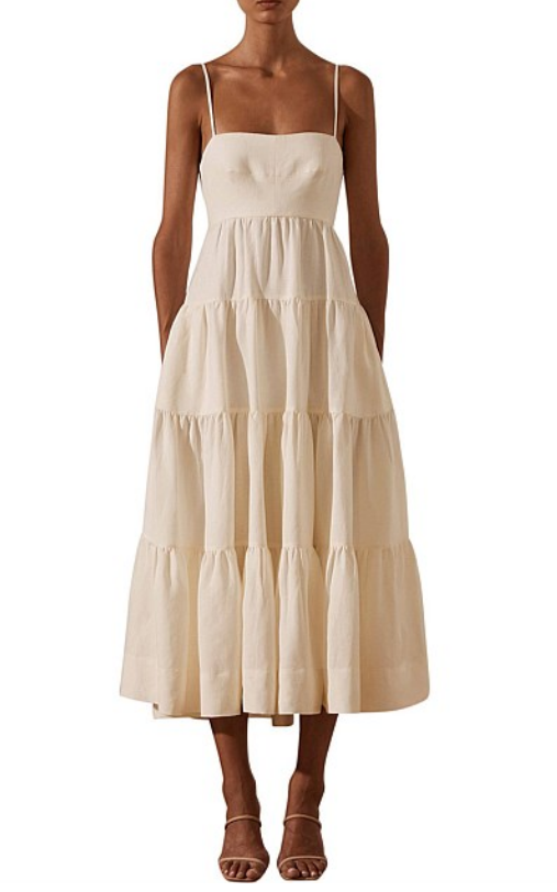 Shona Joy - Blanca Lined Tiered Midi Dress - Cream