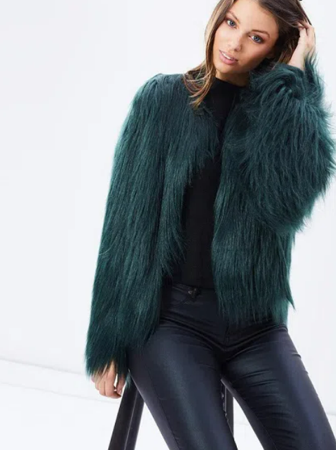 Green on sale fluffy coat